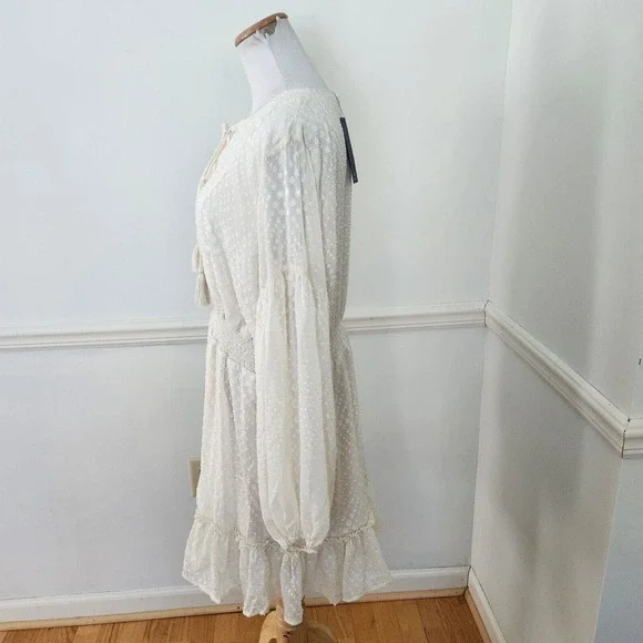 New Lulus Dress XL Swiss Dot Peasant Long Slv Cream Womens Casual Party … - Picture 5 of 15